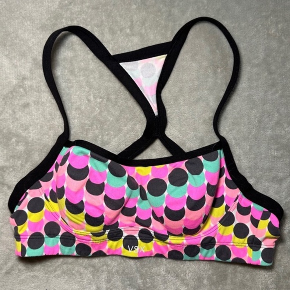 VSX Victoria Secret 32B Sports Bra Polka Dot Racerback Hook Closure Gym Workout